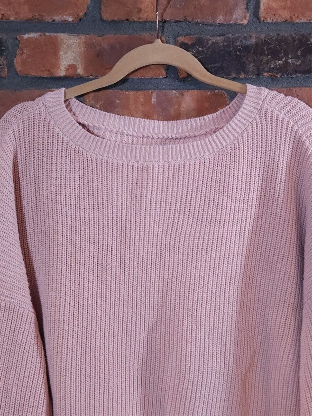 SO Pink Ribbed Knit Boxy Fit Scoop Neck Drop Shoulder Sweater Comfy Women's XL - Picture 3 of 6